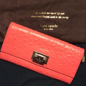 COPY - Kate Spade Coral Ostrich embossed Wallet